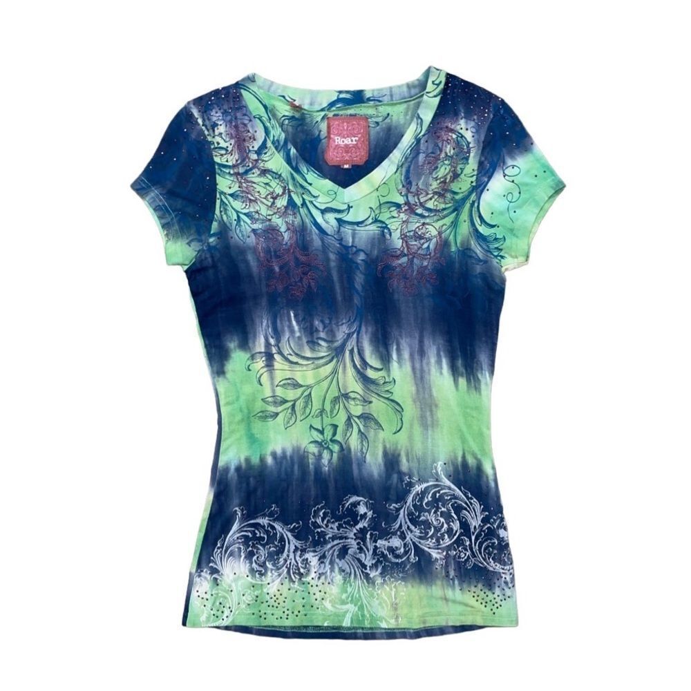 Roar green and blue rhinestone top size M